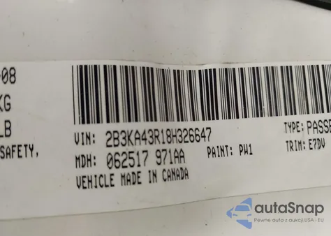 2008 Dodge Charger z USA, uszkodzony, nr VIN 2B3KA43R18H326647